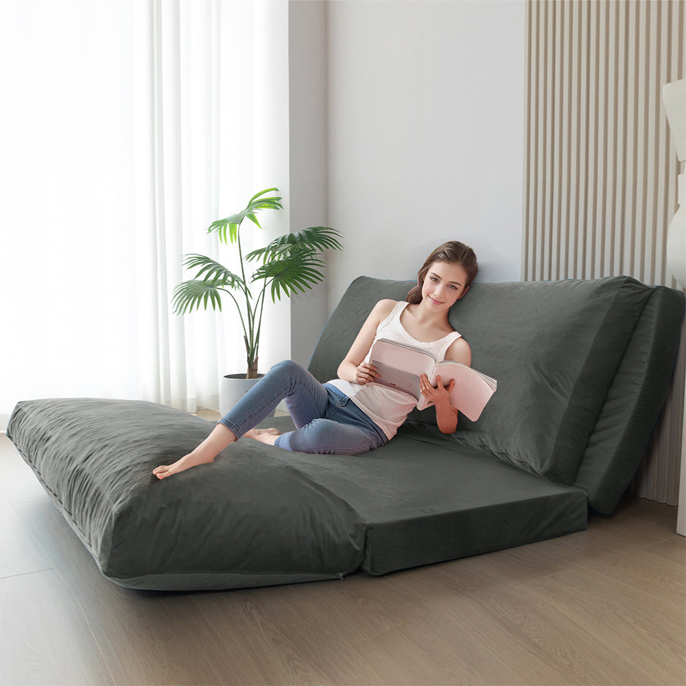 MAXYOYO Velvet Bean Bag Folding Sofa Bed for Adults - Dark Grey Washable Cover - Perfect for Living Room, Bedroom & Dorm Room Lounging