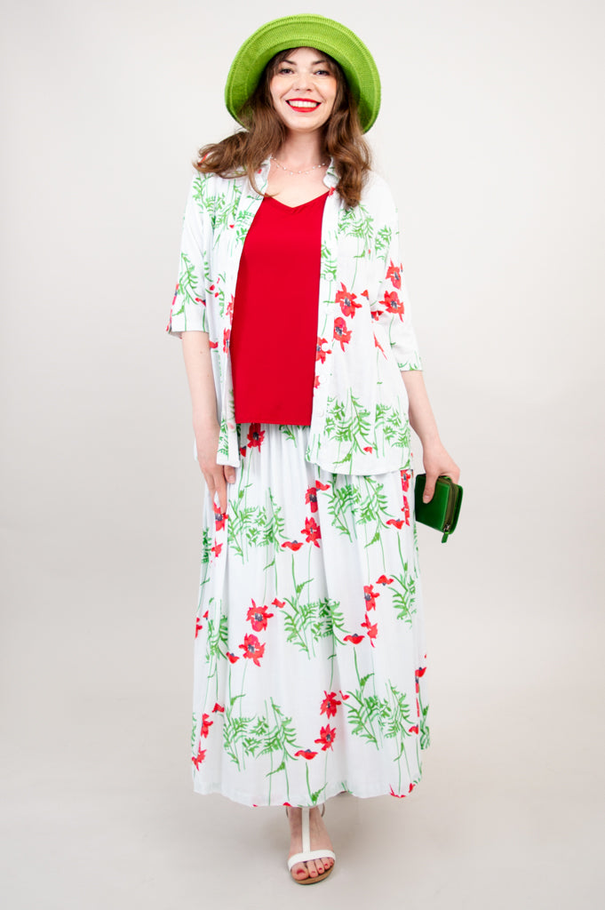 Blythe Skirt with Poppy Print - Soft Linen Bamboo Blend - Perfect for Summer Outfits & Casual Wear
