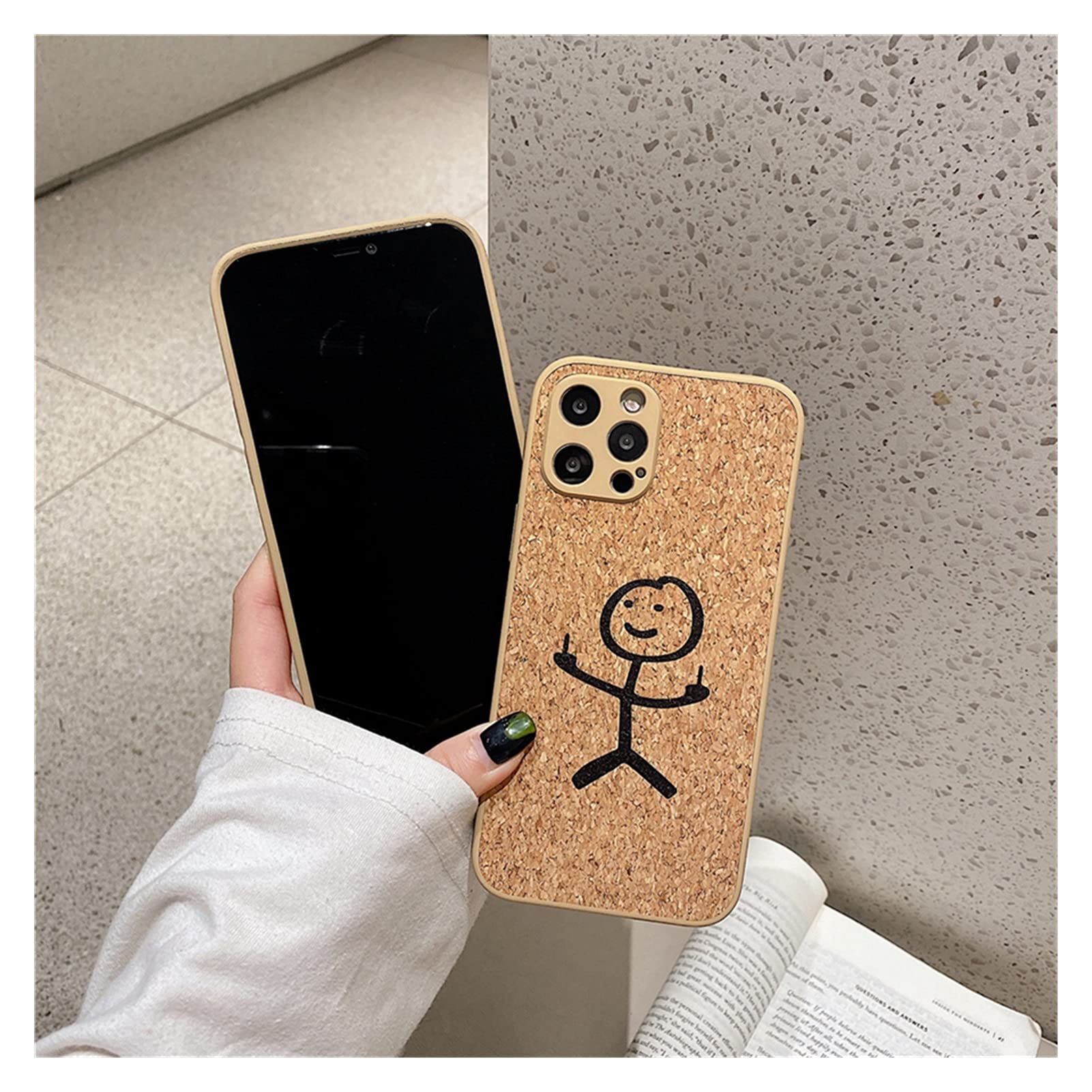 Cartoon Cork Fiber iPhone Case for iPhone 13/12/11 Pro Max, X/Xs/Xr, 8/7 Plus - Eco-Friendly Protective Cover with Unique Design | Perfect for Daily Use, Travel & Office