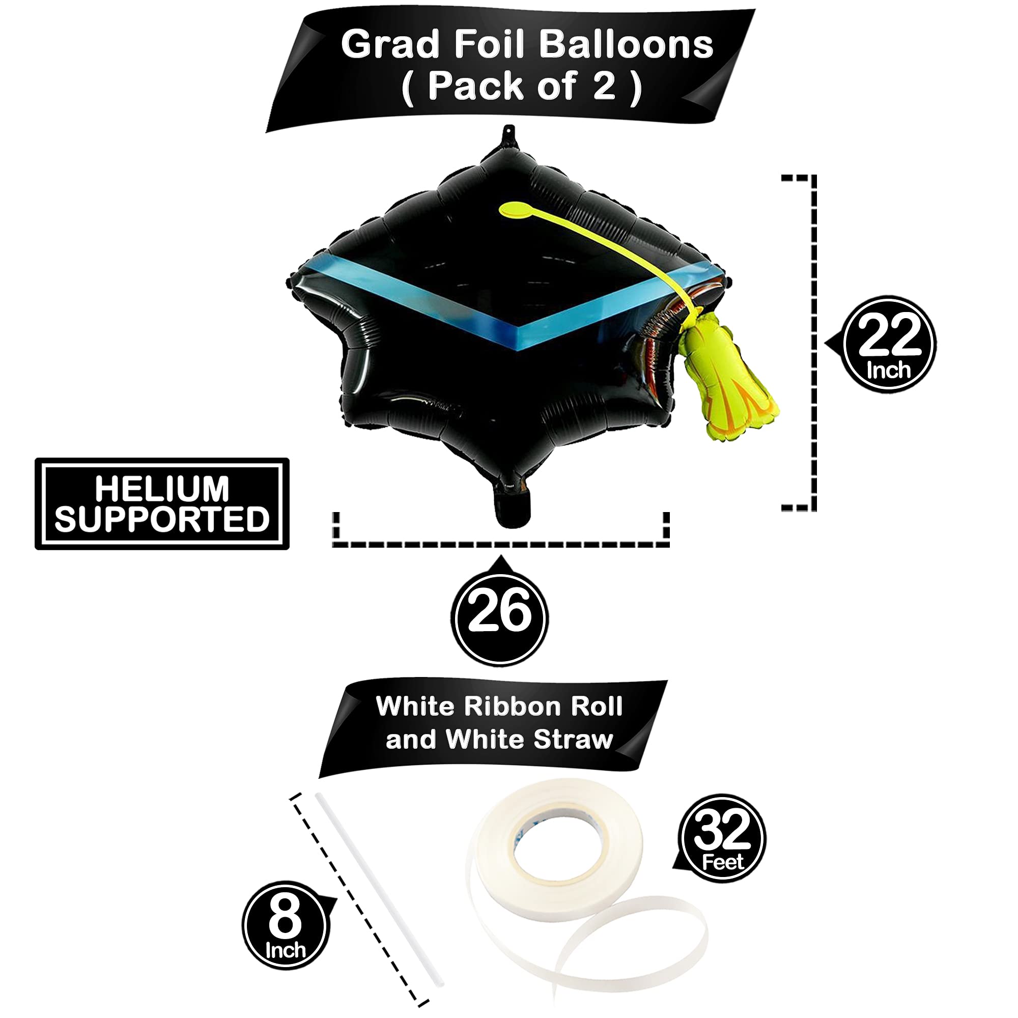 KatchOn 22 Inch Graduation Cap Balloons - Pack of 2, Large Grad Hat Balloons for Class of 2025 Decorations | Perfect for Graduation Parties, Photo Backdrops & School Celebrations