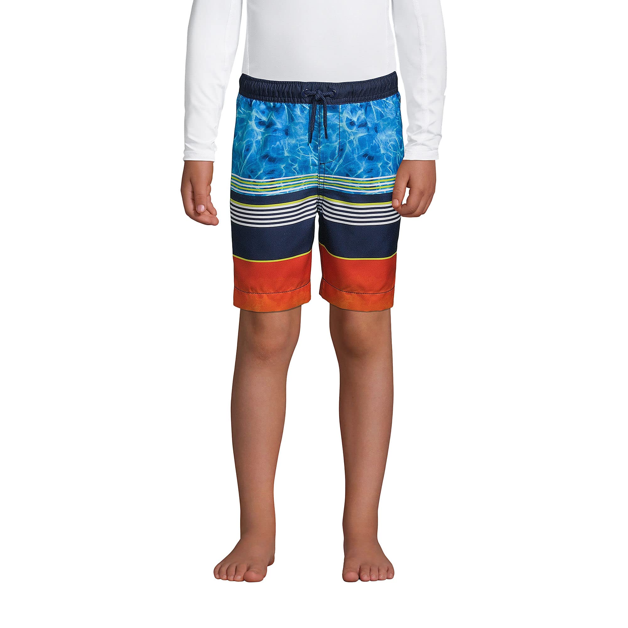 Lands' End Boys Husky Print Swim Trunks - Quick-Dry UPF 50+ Swim Shorts for Kids, Beach & Pool Swimming, Summer Water Activities