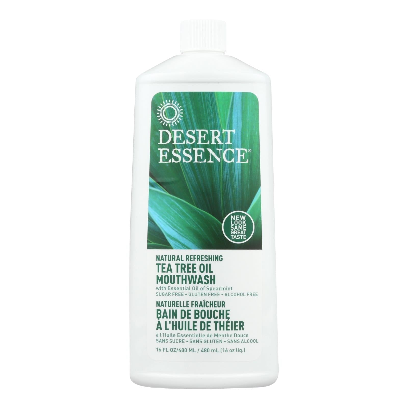 Desert Essence Tea Tree Oil Mouthwash, Spearmint Flavor, 16 fl oz - Alcohol Free, Vegan, Cruelty Free, Non-GMO - Promotes Healthy Teeth & Gums with Aloe & Vitamin C - Ideal for Daily Oral Care & Fresh Breath
