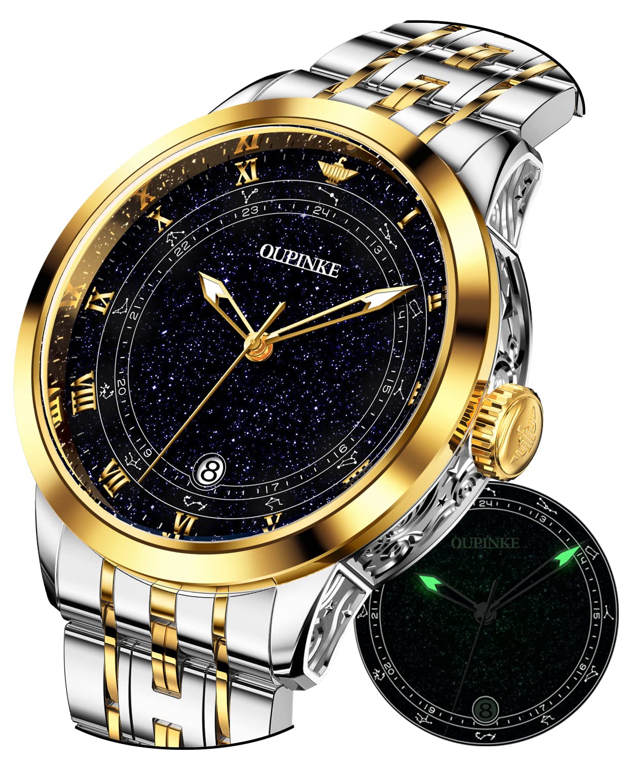 Premium Automatic Men's Watch - Starry Sky Luxury Mechanical Waterproof Date Display with Luminous Hands & Sapphire Crystal - Tungsten Steel Wristwatch for Business, Formal Events & Nighttime Wear