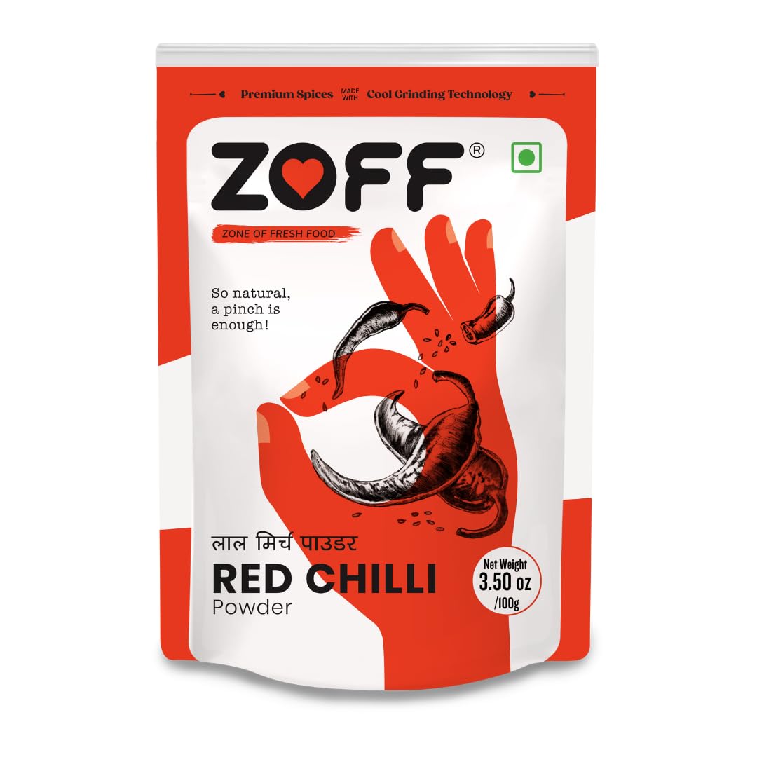 Premium Zoff Red Chili Powder with Natural Oils - 100% Pure & Unadulterated Lal Mirch Powder | Hand-Picked Red Chillies for Maximum Freshness & Aroma | 100g | Perfect for Indian Cooking, Spicy Dishes & Flavor Enhancement