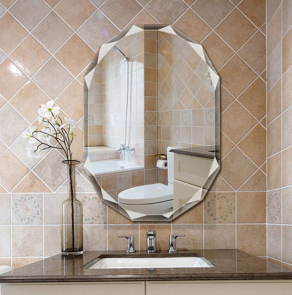 Frameless Crystal Diamond Beveled Wall Mirror for Bathroom & Dressing Room - Multi-Edge Design, Shatterproof, Easy Installation - Perfect for Vanity, Makeup, and Home Decor