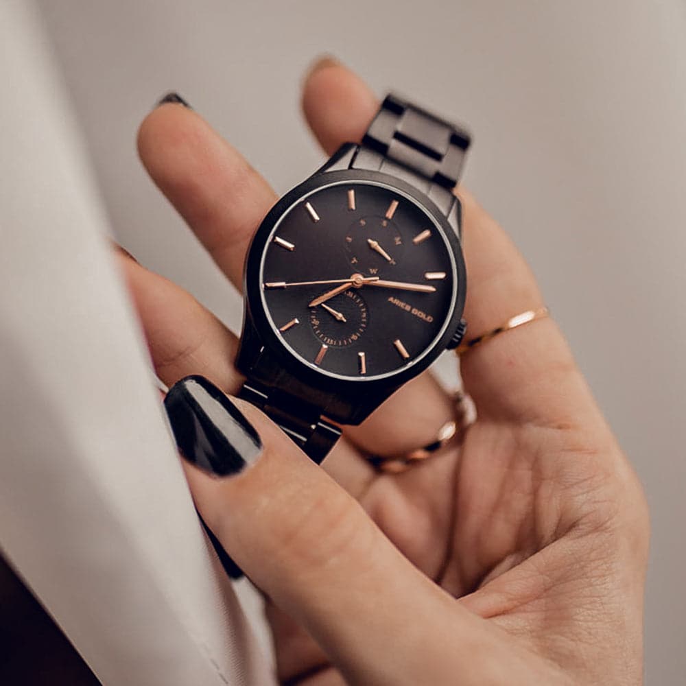 Aries Gold Enchant Black Stainless Steel Liberty L 5031 BK BK Women's Watch - Elegant & Durable Timepiece for Everyday Wear, Office & Special Occasions