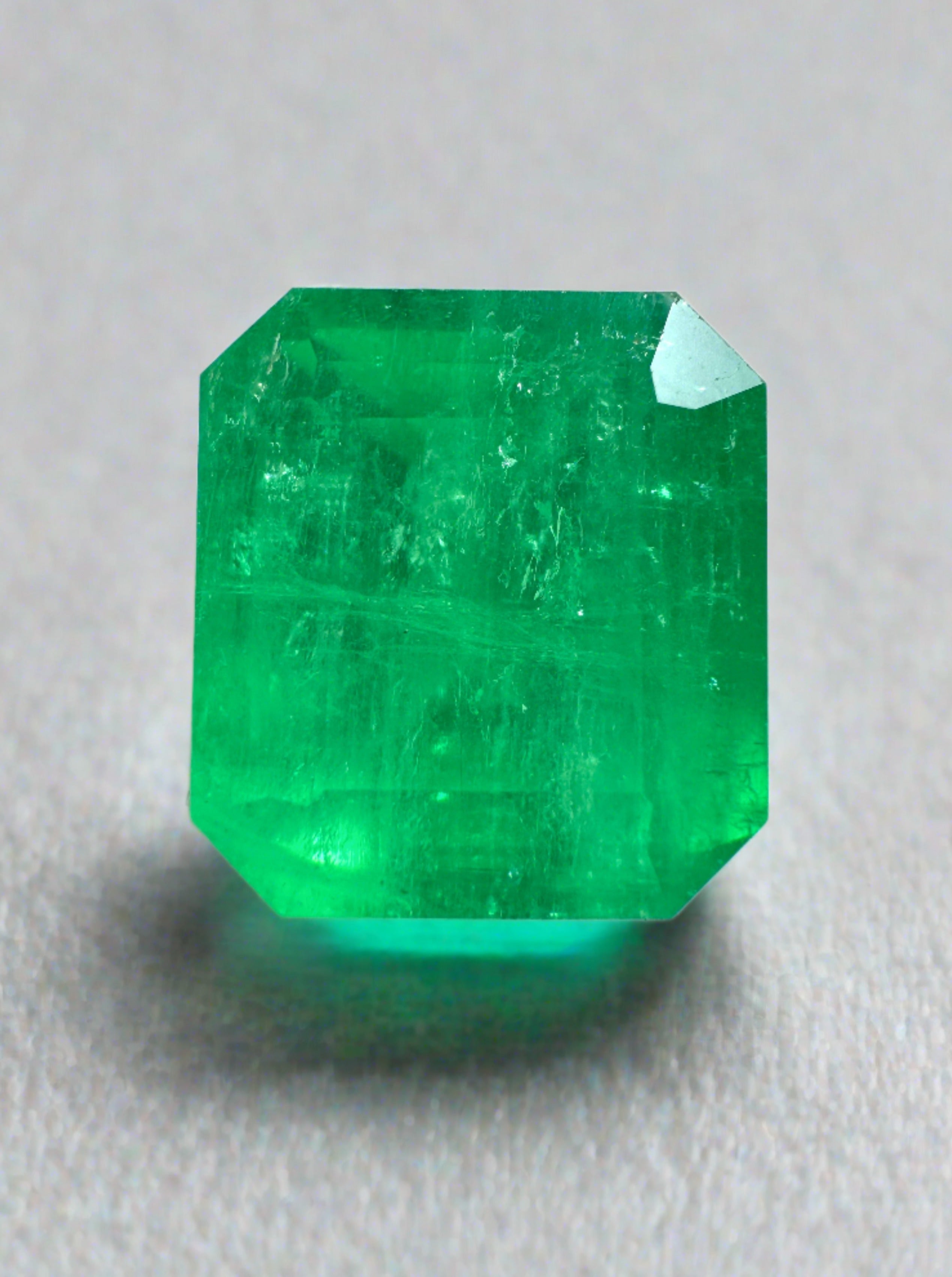 5.70 Carat Intense Yellowish Green Natural Loose Colombian Emerald - Chunky Emerald Cut Gemstone for Jewelry Making, Engagement Rings & Luxury Collections