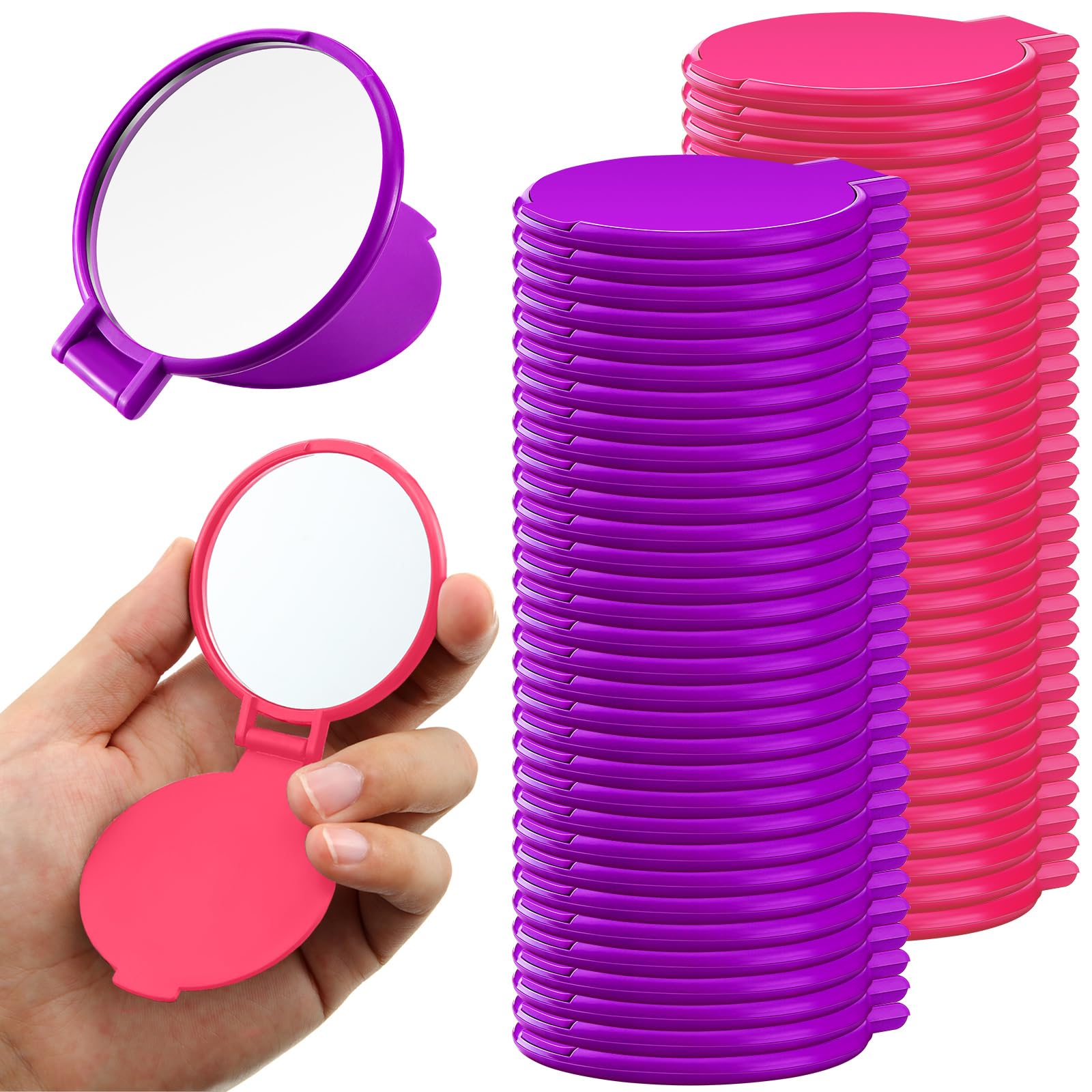 72 Pcs Compact Mirror Bulk - Portable Round Makeup Mirror Mini Foldable for Purse, Women Travel & Daily Use (Purple, Pink) - Perfect for Cosmetics, Gifts & On-the-Go Touch Ups