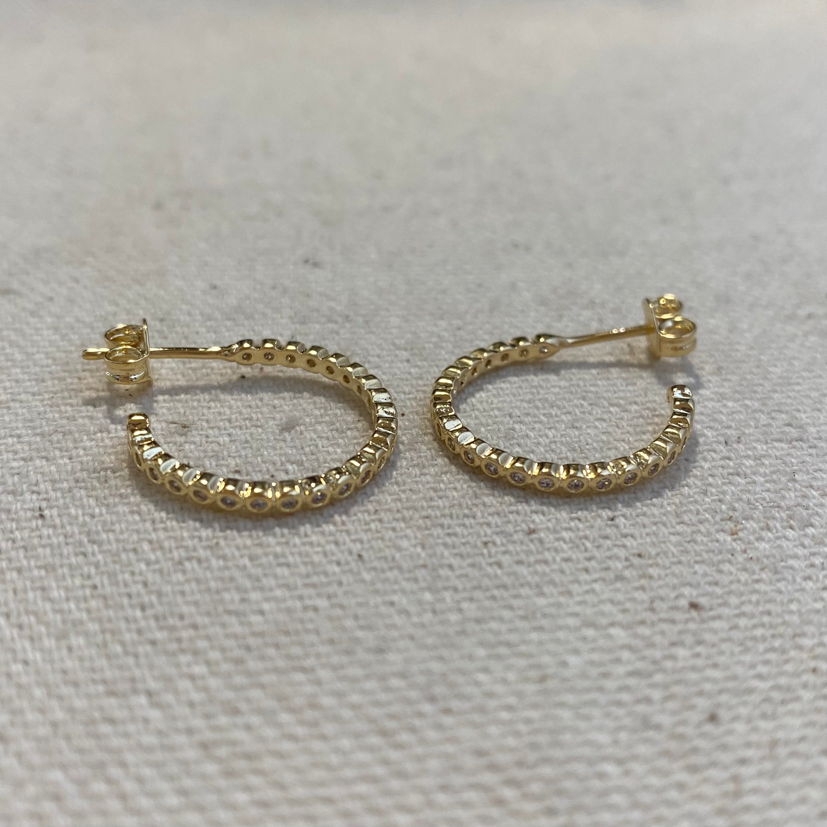 18K Gold Filled 18mm Bezel Cubic Zirconia C Hoop Earrings for Women - Elegant Dangle Hoops for Party, Wedding & Everyday Wear