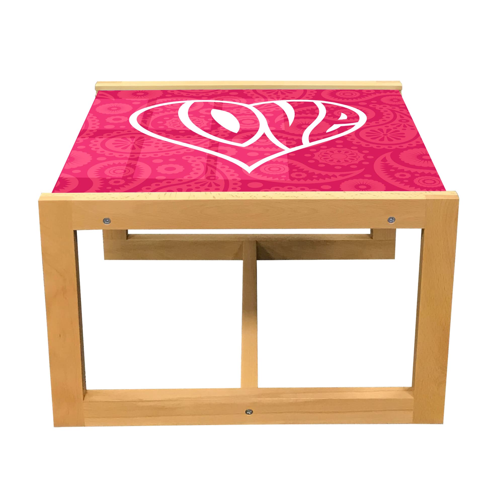 Ambesonne Retro Heart Coffee Table - Pink & White Acrylic Glass Top with Wooden Frame, Small Size for Office, Dorm Room, Living Room | Vintage Romance Design Home Decor
