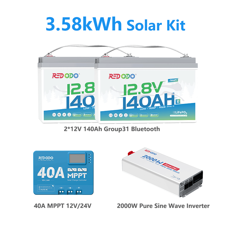 Redodo 12V 140Ah Group 31 Lithium Battery with Bluetooth - 40% More Capacity - Deep Cycle Battery for RV, Marine, Solar Home, Off-Grid Power & Emergency Backup