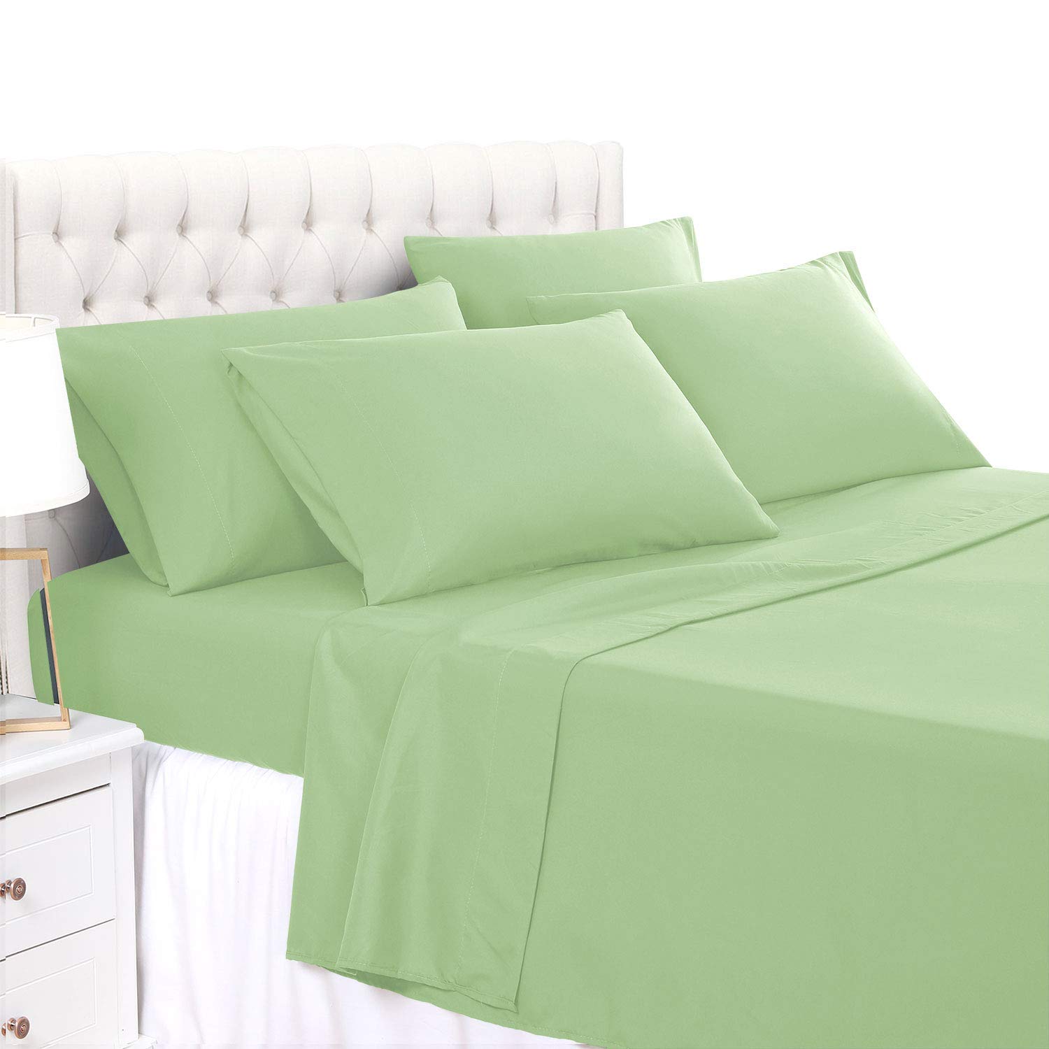 800-Thread Count 4-Piece Sage Green Bed Sheet Set Full-XL - Ultra Soft Long Staple Cotton Sateen Weave Bedding with 15