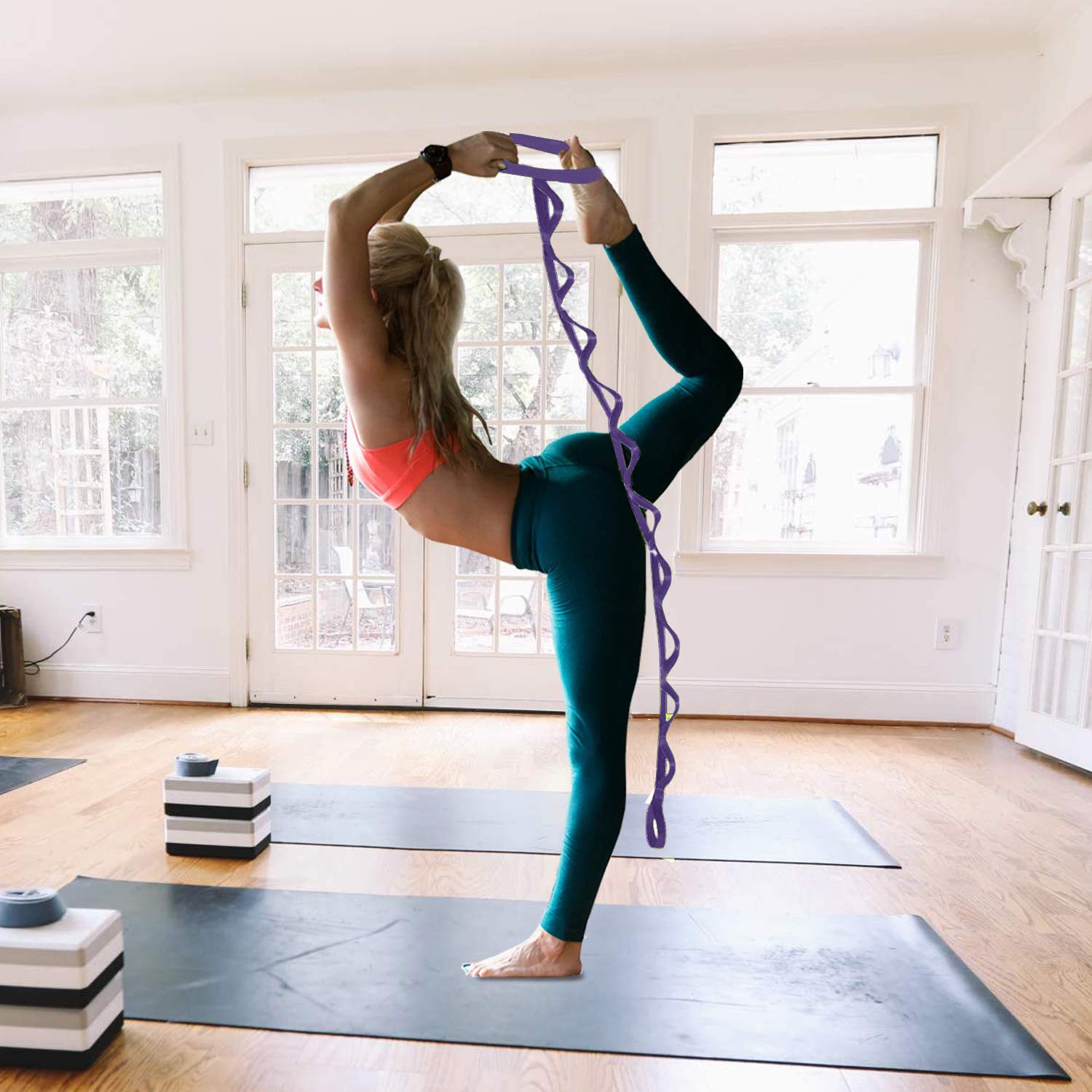Premium SANKUU Yoga Stretching Strap with 12 Loops - Physical Therapy Equipment for Flexibility Training, Pilates & Gymnastics - Ideal for Home Workout, Gym Exercise & Rehabilitation (Women & Men)
