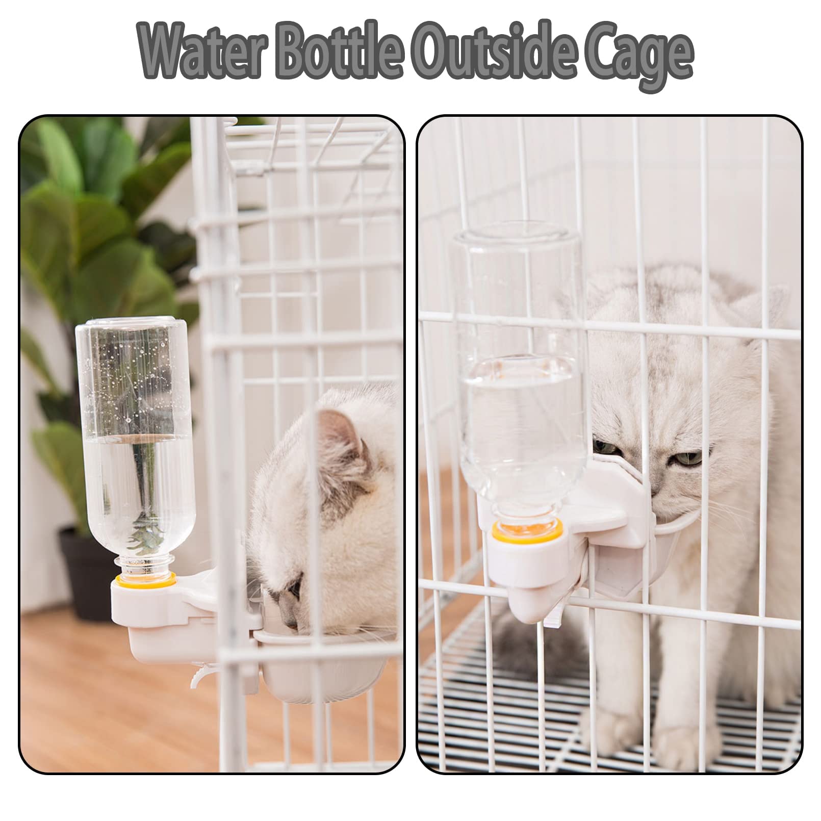 Kathson Automatic Rabbit Feeder & Water Dispenser - Hanging Plastic & Stainless Steel Pet Cage Bottle with Removable Bowl, Bolt Holder Set (White) - Perfect for Rabbit Cages, Hutches & Small Animal Coops