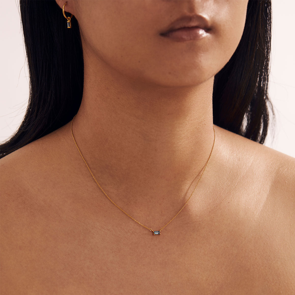 Luxury London Blue Topaz Baguette Necklace in 14K Gold - Elegant Statement Jewelry for Women, Perfect for Evening Parties & Special Occasions