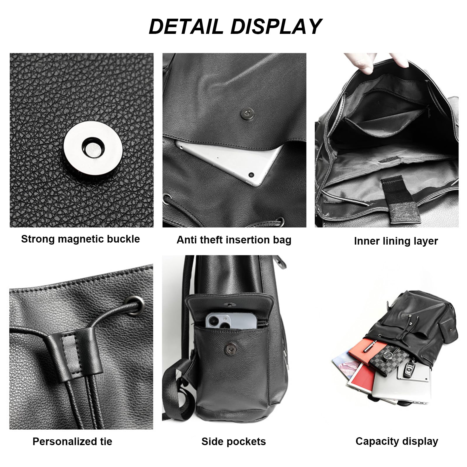 Premium PU Leather Laptop Backpack for Women & Men - Adjustable Shoulder Strap Business Bag, 15.6 Inch Travel Backpack for Work, School, Hiking, Camping & Daily Commute (Black)