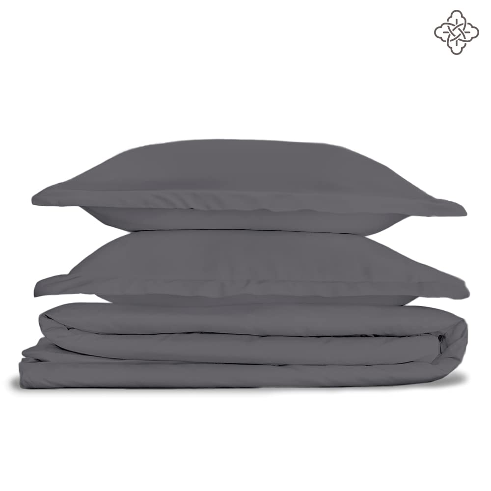 BIOWEAVES 100% Organic Cotton Twin/Twin XL Duvet Cover Set - 2-Piece 300 Thread Count Sateen Weave, GOTS Certified Comforter Cover with Button Closure & Pillow Sham - Gray, 66x90 Inches - Soft & Breathable for Bedroom, Dorm, Guest Room