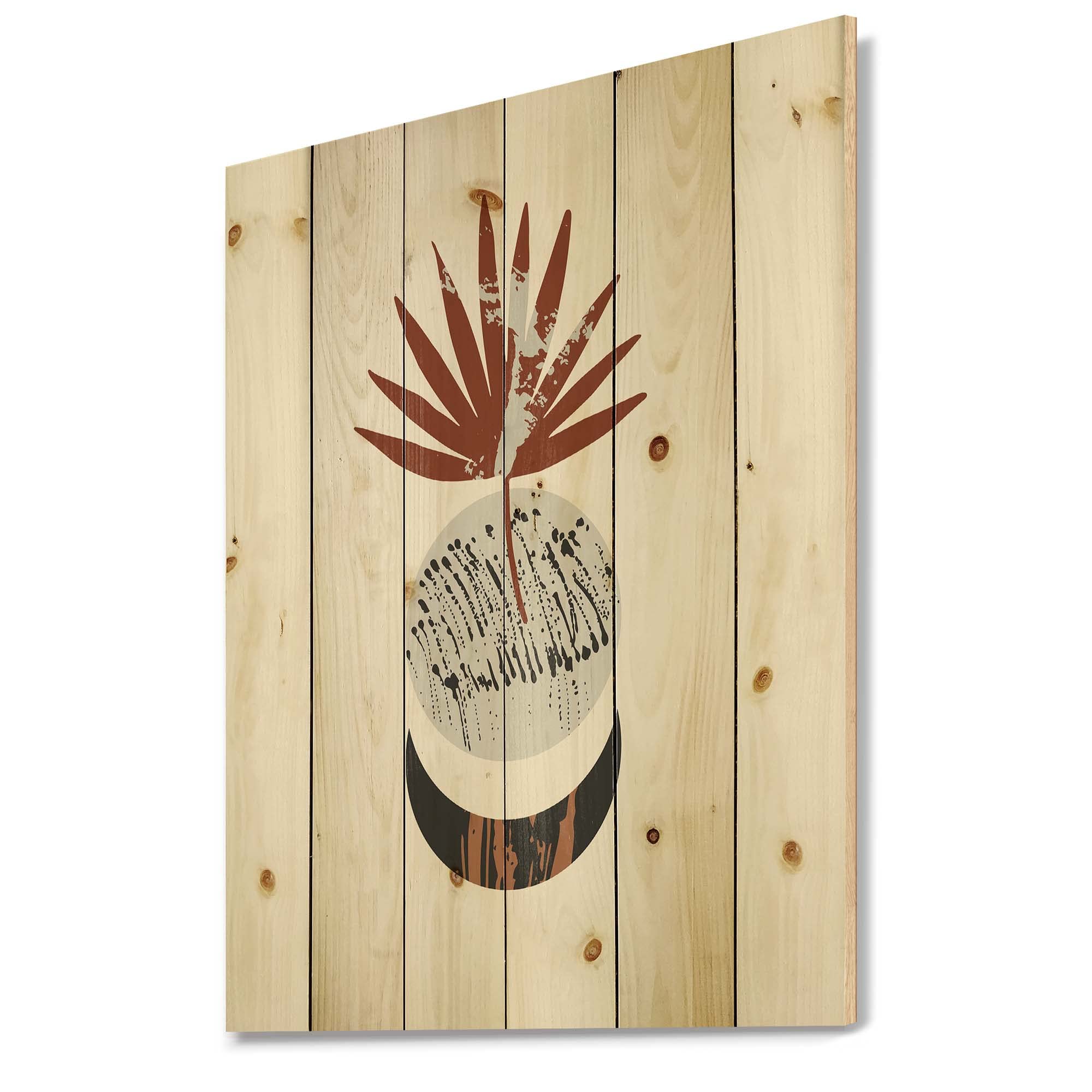 Retro Terracotta Moon & Sun Wood Wall Art - Modern Abstract Pine Wood Panel Decor for Living Room, Bedroom, or Office - Large Contemporary Wooden Wall Hanging with Natural Print