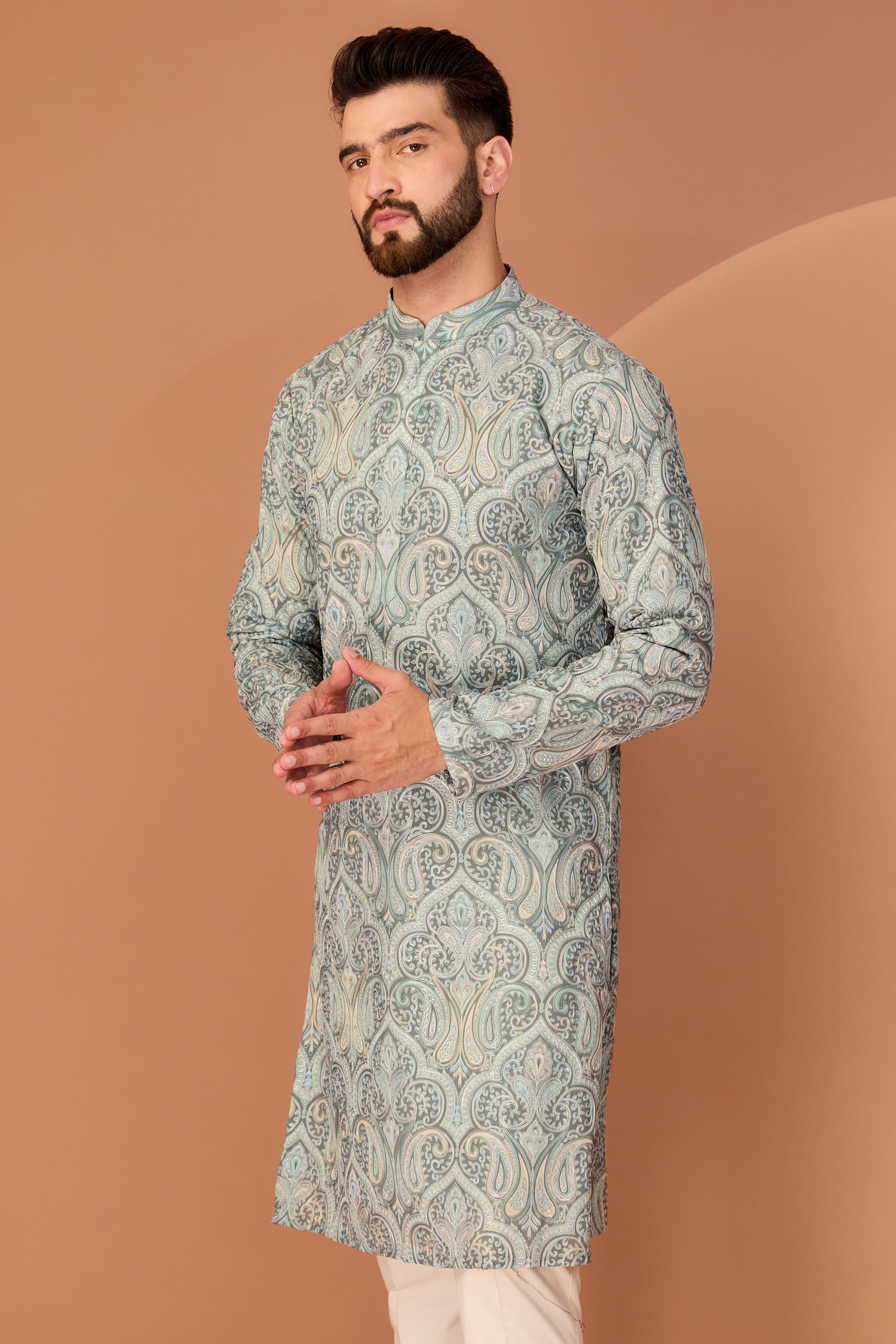 Elegant Mint Green Kashmiri Embroidered Chikankari Kurta for Women | Handcrafted Traditional Indian Tunic | Perfect for Festivals, Weddings & Casual Wear