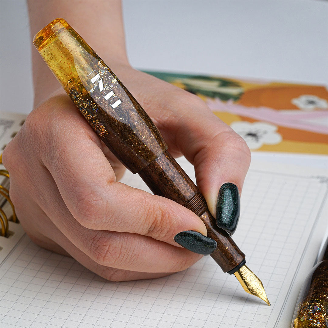 Benu Pixie Pocket Fountain Pen - Honey Bronze Finish, Fine Nib, Portable Writing Instrument for Journaling, Note Taking & Everyday Use