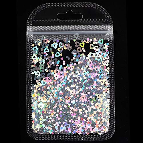 2g Holographic Sweet Love Heart Nail Glitter Sequins - Laser Star Paillettes AB Gold Flakes for Nail Art Decorations & Manicure - Perfect for DIY Nails, Valentine's Day, Bridal, Party & Special Occasion Designs