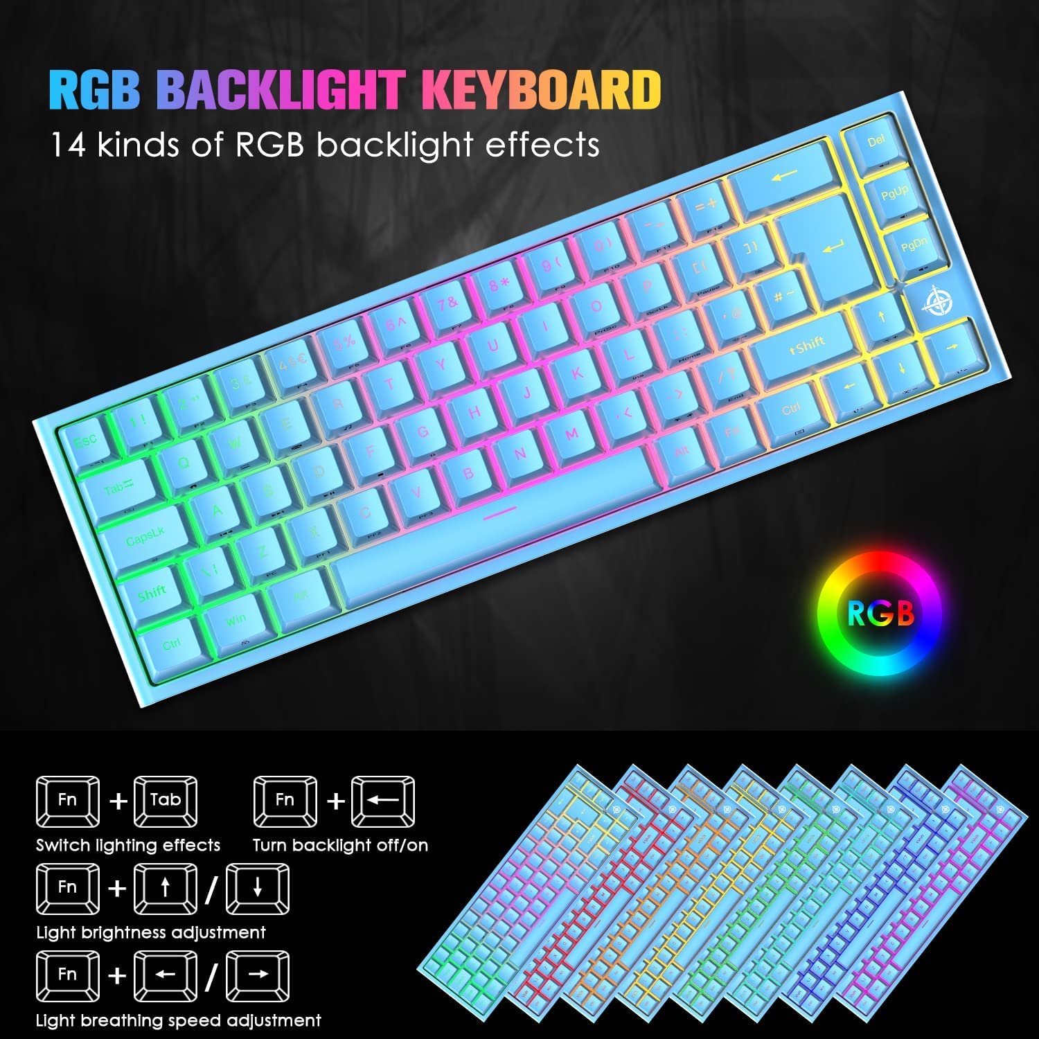 LexonElec 60% RGB Mechanical Gaming Keyboard - Compact 68-Key with Red Switches for PC/MAC/PS4 Gamers & Office Use