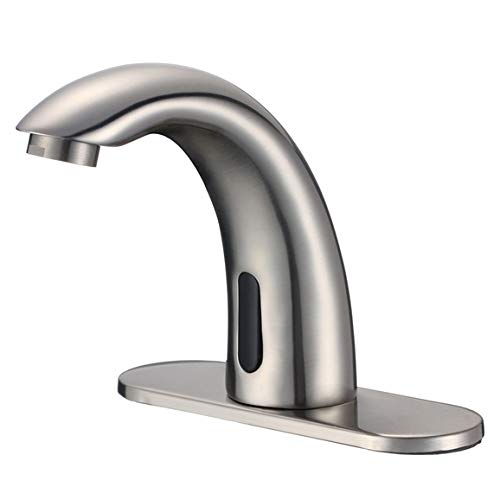 Touchless Bathroom Faucet with Motion Sensor - Brushed Nickel Finish for Modern Bathrooms, Kitchens & Public Restrooms - Water-Saving Hands-Free Design