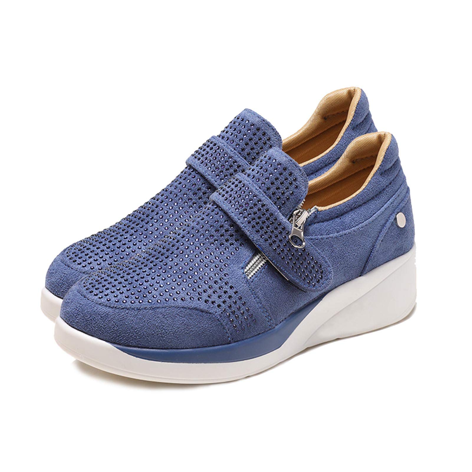 Women's Rhinestone Wedge Walking Sneakers - Breathable Anti-Slip Casual Shoes for Autumn | Perfect for Walking, Travel & Everyday Wear