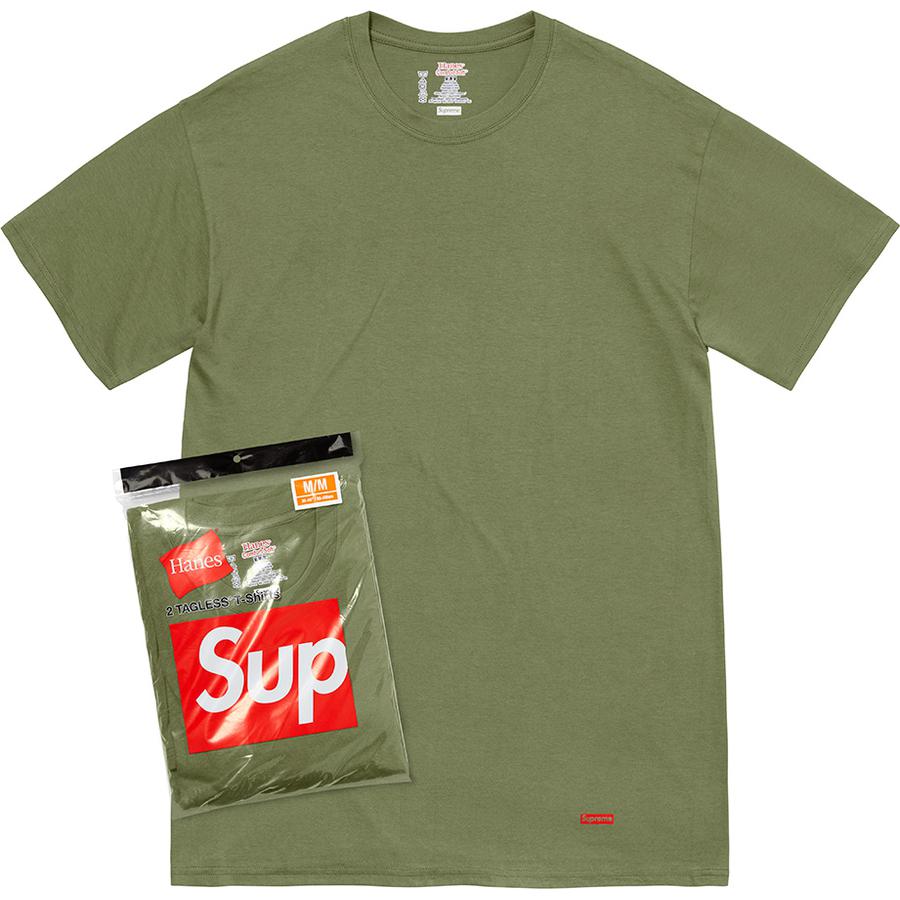SUPREME 22SS HANES Tagless T-Shirt 2 Pack - Olive Green Cotton Crew Neck Tees for Men, Streetwear Essentials for Casual Wear & Hip Hop Fashion