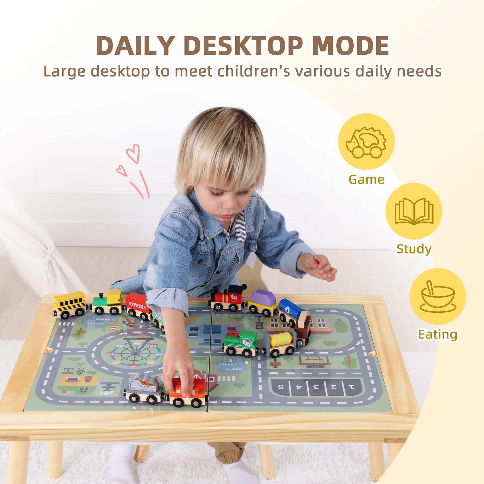 OOOK Multifunctional Sensory Activity Table for Toddlers - Solid Wood Play Desk with 2 Bins, Blackboard & Urban Traffic Map - Kids Sand & Water Play Table - Perfect Birthday Gift for Boys & Girls - Ideal for Home, Preschool & Daycare Sensory Play