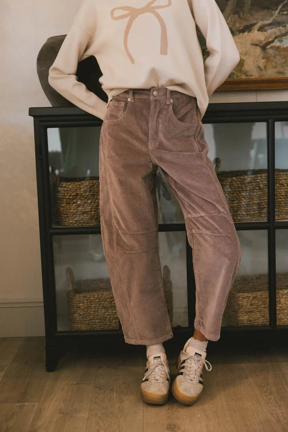 Lisette High Waist Barrel Jeans for Women - Mauve Corduroy Pants, Comfortable & Stylish, Perfect for Casual Outings & Office Wear - FINAL SALE