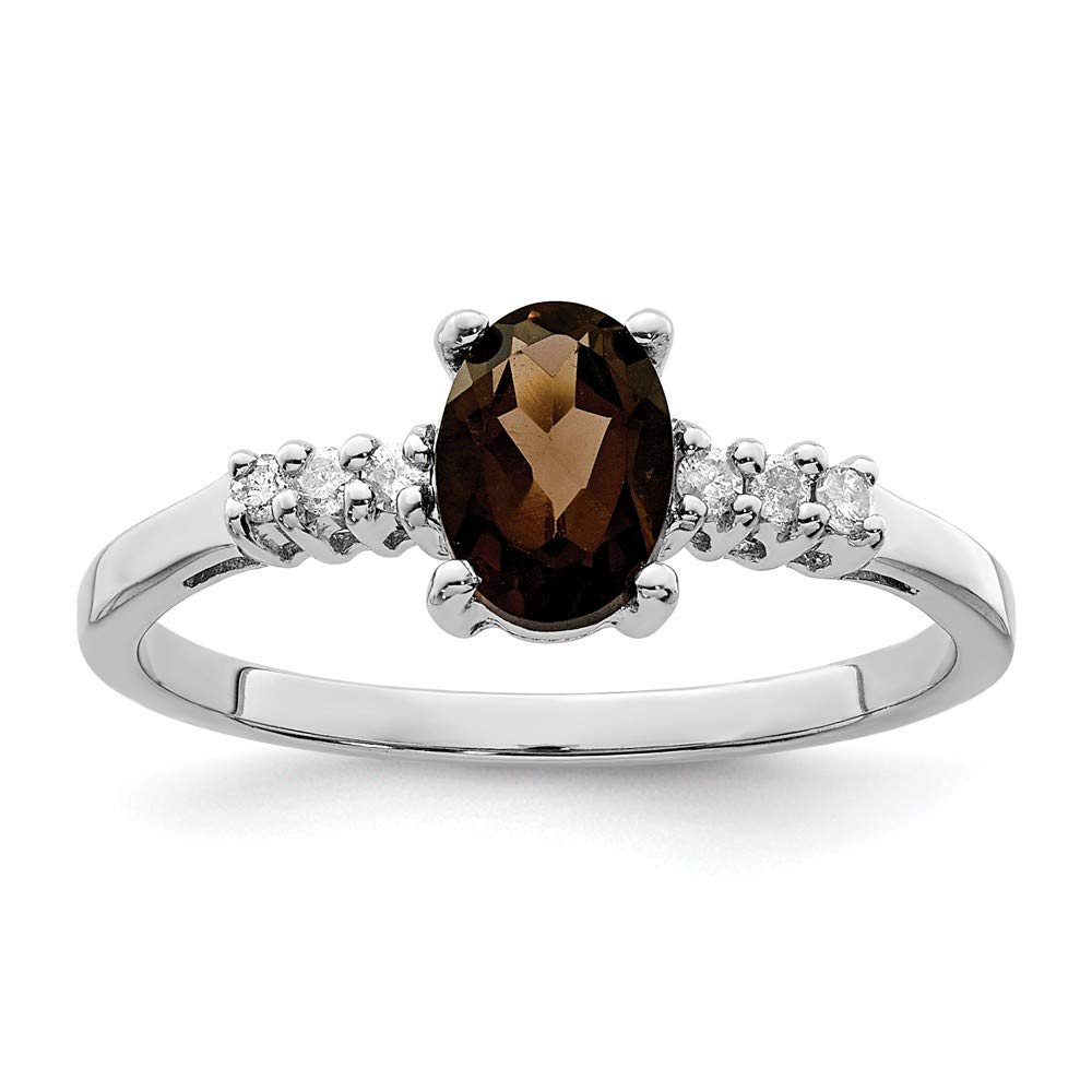 925 Sterling Silver Chocolate Brown Smoky Quartz & Diamond Engagement Ring (0.09cttw) - Perfect for Proposals, Anniversaries & Special Occasions