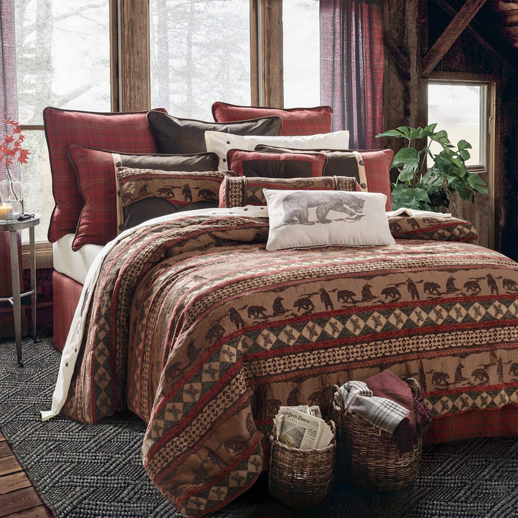 Premium Comforter Set - Soft Polyester Cotton Blend, Red & Brown, Queen Size Bedding for Cozy Comfort - Perfect for Master Bedrooms, Guest Rooms & Dorm Decor