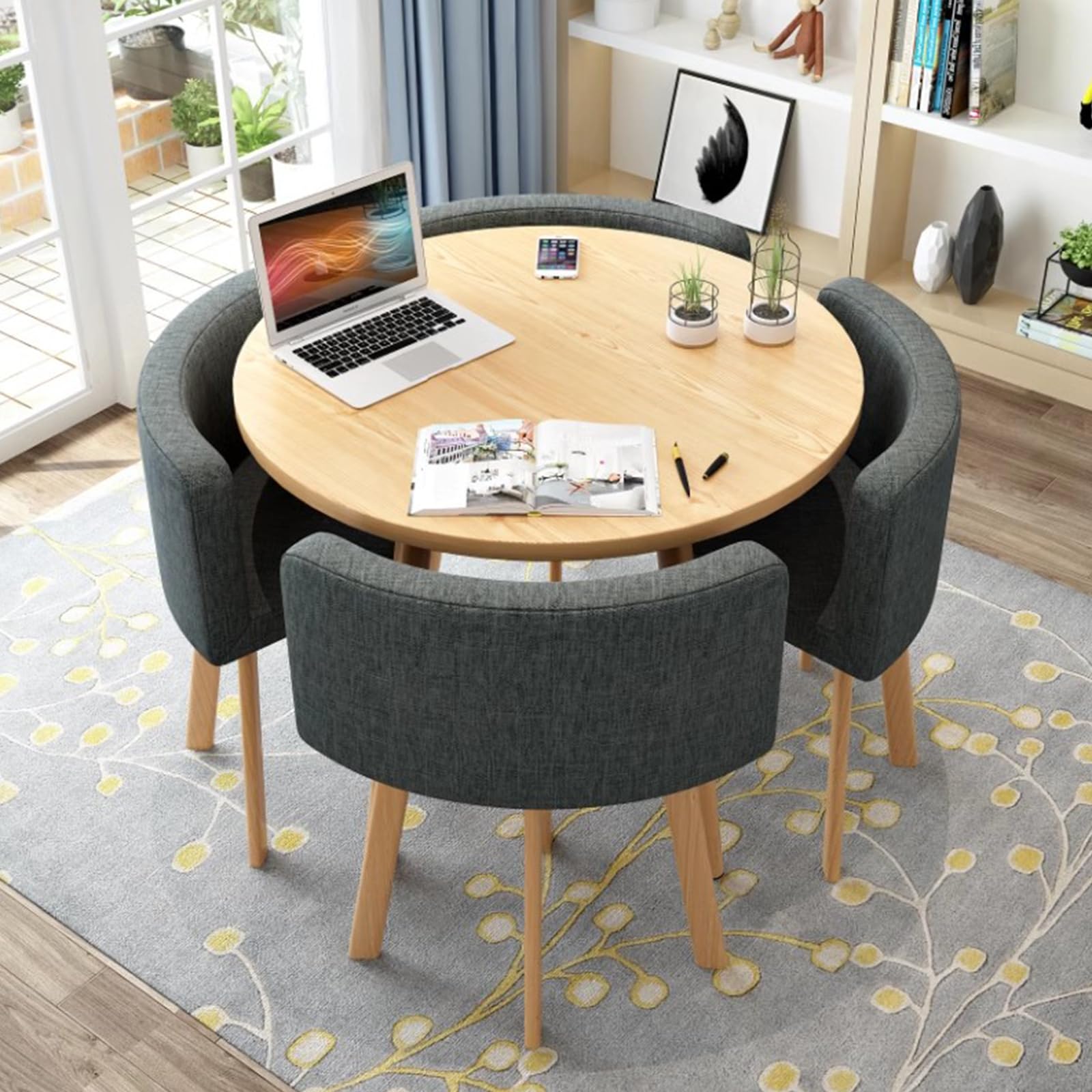 Round Dining Table and Chairs Set for 4 - 31.5 Inch Space-Saving Office Reception Table with Chairs, Perfect for Small Meeting Rooms, Home Living Room, Balcony, Cafe and Break Room (80cm, Folding) - Ideal for Compact Spaces and Multi-Purpose Use