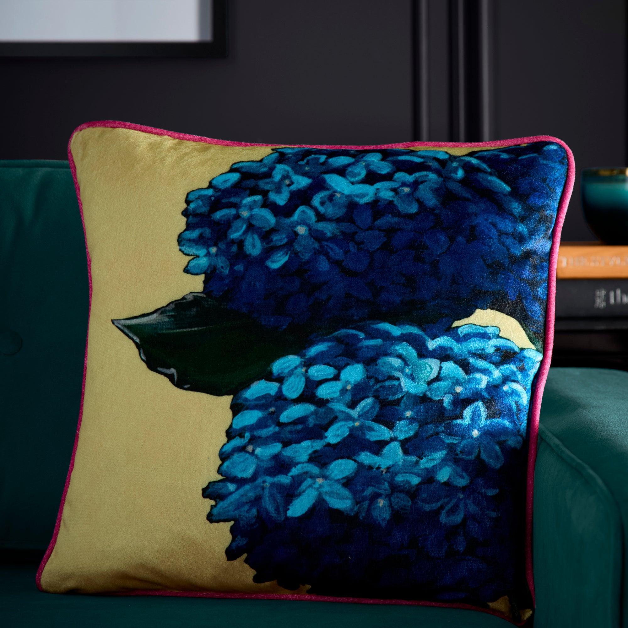 Laurence Llewelyn Bowen Hiyah Hydrangea Cushion in Lime Green - Soft Decorative Throw Pillow for Sofa, Bed, Living Room & Home Decor