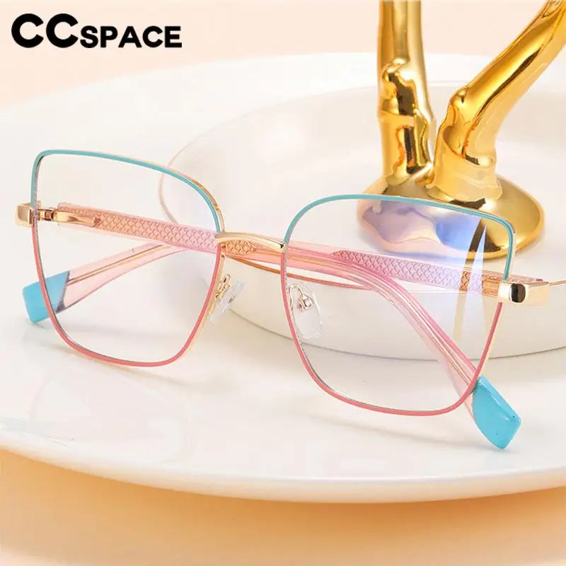 CCspace Women's Full Rim Cat Eye Square Alloy Eyeglasses Frame 57382 - Stylish Retro Glasses for Women, Lightweight Metal Frame for Office, Reading & Fashion Accessories