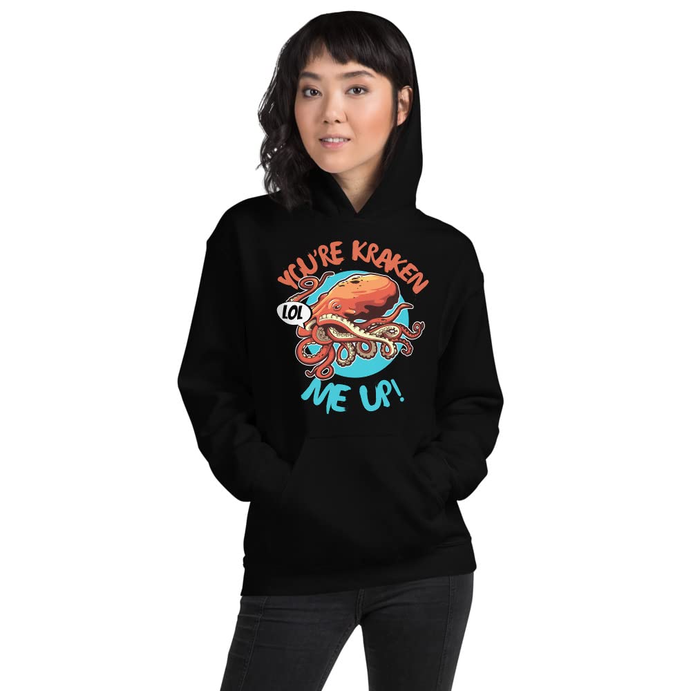 Funny Giant Octopus Squid Sea Monster Hoodie - 'You're Kraken Me Up' Pun Graphic - Unisex Pullover Sweatshirt for Adults | Perfect for Halloween Costumes, Cosplay, and Casual Wear