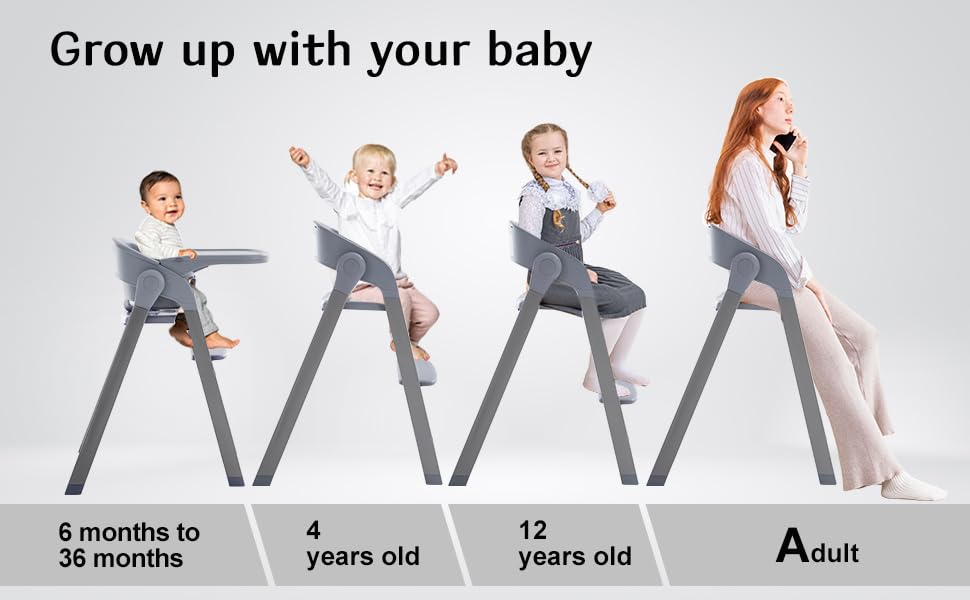 5-in-1 Convertible Baby High Chair with Removable Tray - Adjustable Toddler Feeding Seat for 6 Months to 240 lbs - Easy Clean Gray Cushion - Portable for Home, Restaurant & Travel Use