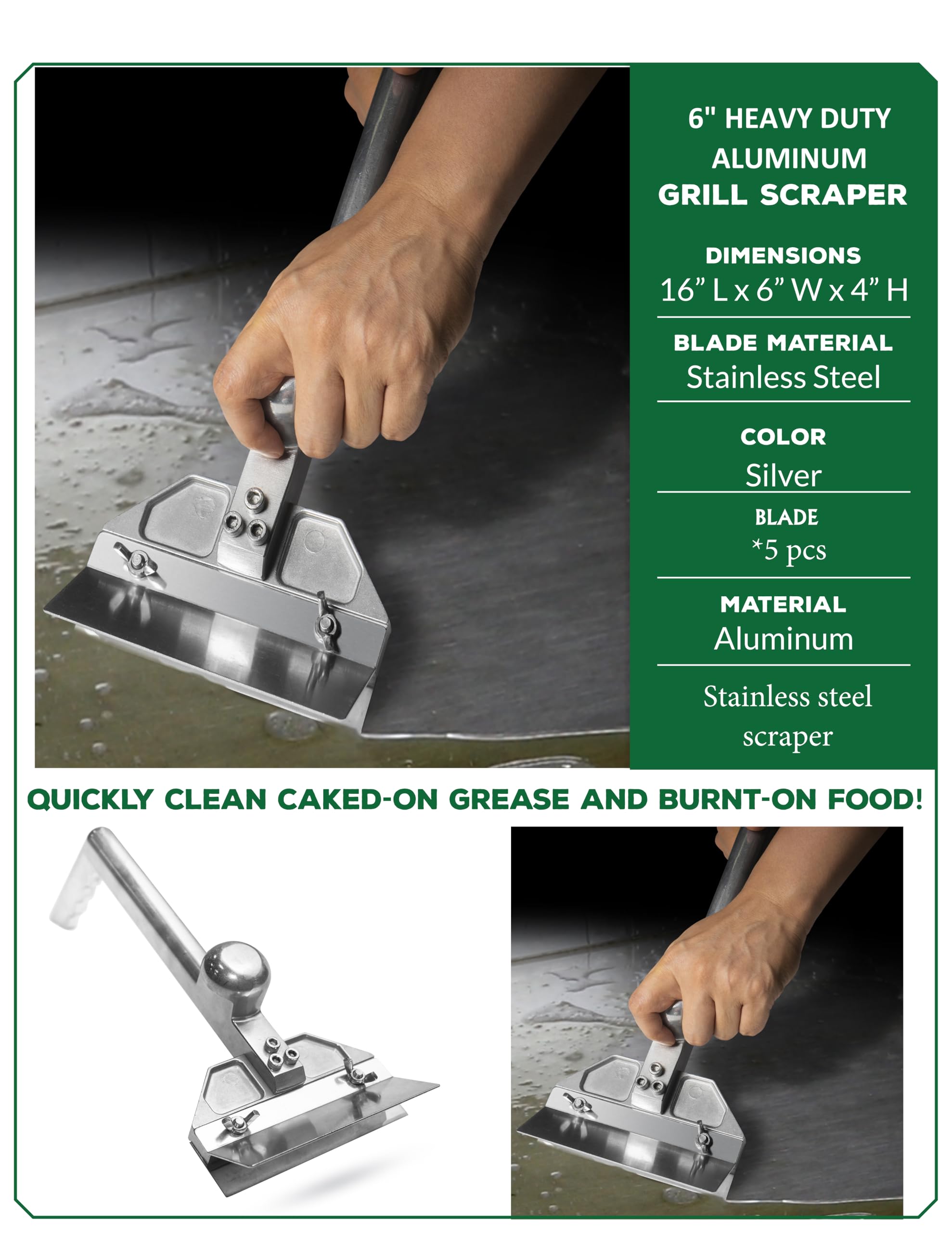 Heavy Duty Grill Scraper Set with Replacement Blades - Flat Top Griddle Cleaner & Accessories for Restaurants, Diners, Outdoor Grilling - Perfect for BBQ, Camping & Commercial Kitchen Cleaning