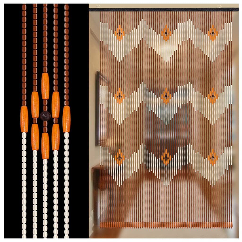 Natural Wood Beaded Door Curtain - 90 x 195 cm (60 Strands) - Handmade Boho Room Divider, Closet Door Cover & Window Decoration for Bedroom, Living Room, Nursery, and Entryway