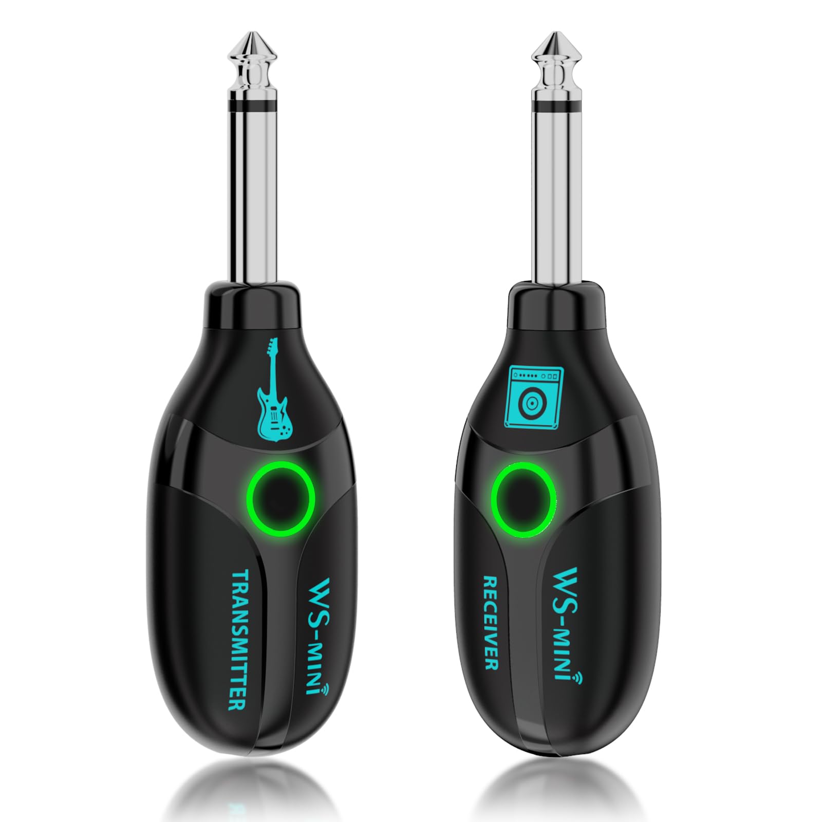 BEEONE 2.4GHz Mini Wireless Guitar System with 4 Channels - Rechargeable Wireless Transmitter & Receiver for Electric Guitar, Bass & Instruments (Black) | Perfect for Live Performances, Studio Recording & Stage Shows