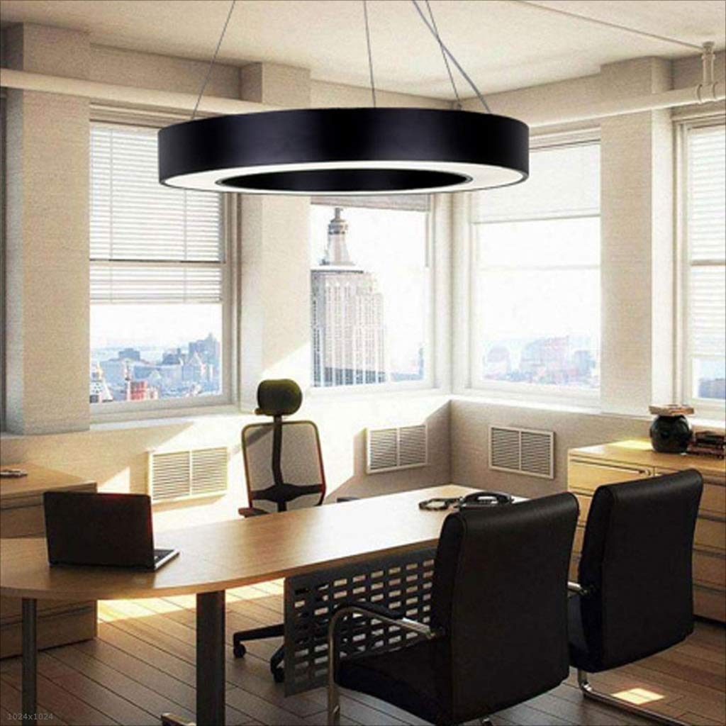 Black LED Round Chandelier - 60cm Modern Office Lighting Fixture for Conference Rooms, Restaurants & Commercial Spaces | Energy-Efficient, Dimmable & Stylish Decor