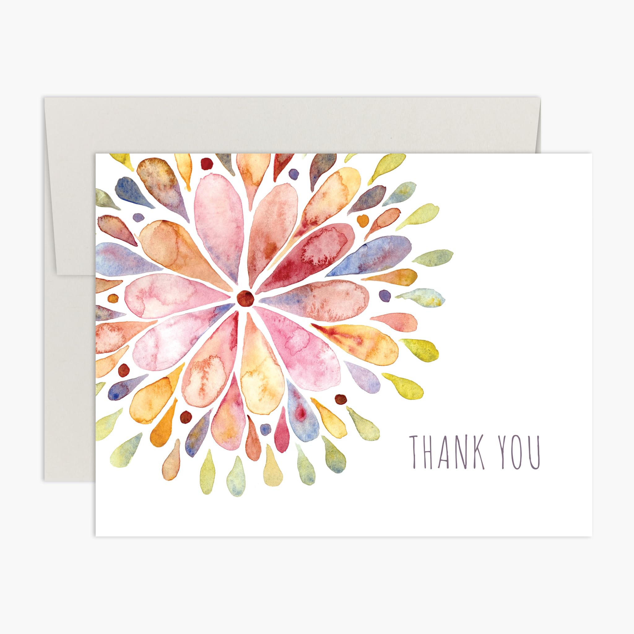 Palmer Street Press Thank You Cards - Watercolor Flower Burst Design (8 Cards & Envelopes) | Blank Inside | Handmade in USA | Perfect for Weddings, Birthdays & Appreciation Gifts