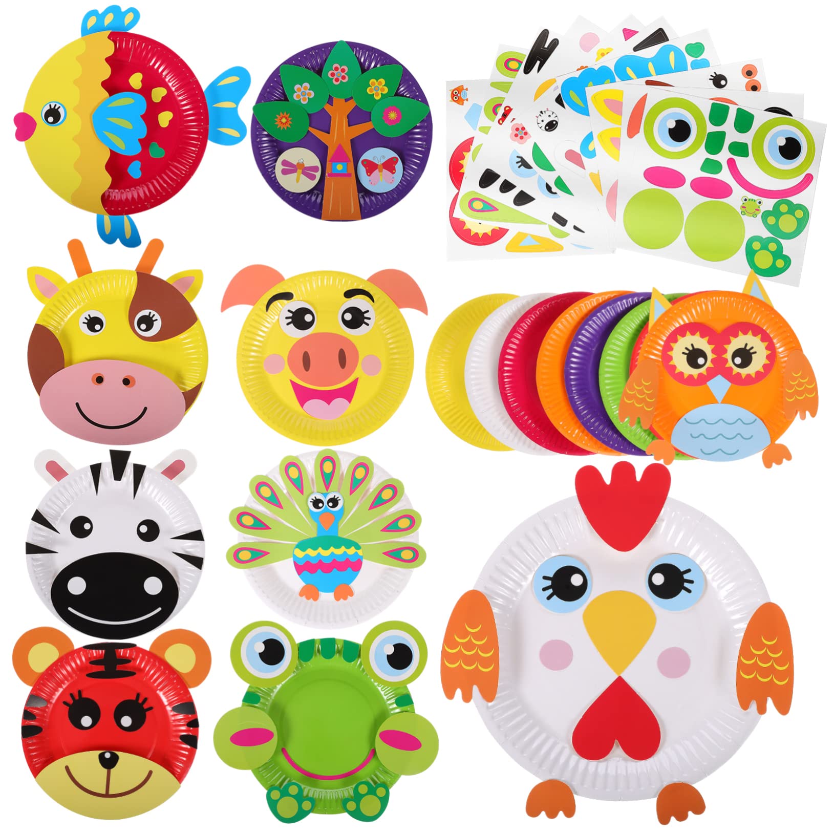 KICHOUSE DIY Animal Paper Plate Stickers - 24-Piece Arts and Crafts Kit for Kids Ages 4-6, Fun Frog & Animal Painting Activity for Toddlers - Perfect for Classroom Projects, Birthday Parties & Creative Play