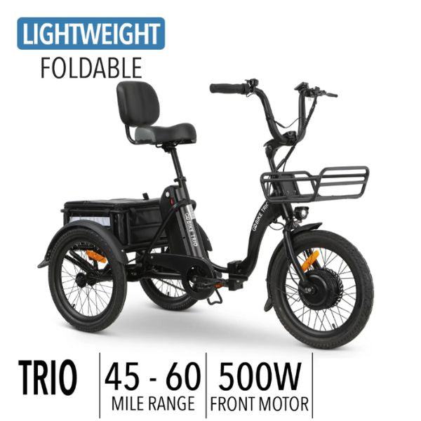 Go Bike TRIO Crossover Lightweight Foldable Electric Tricycle for Adults - 250W Motor, 20MPH, 30-50 Mile Range - Perfect for Commuting, Urban Travel & Senior Mobility