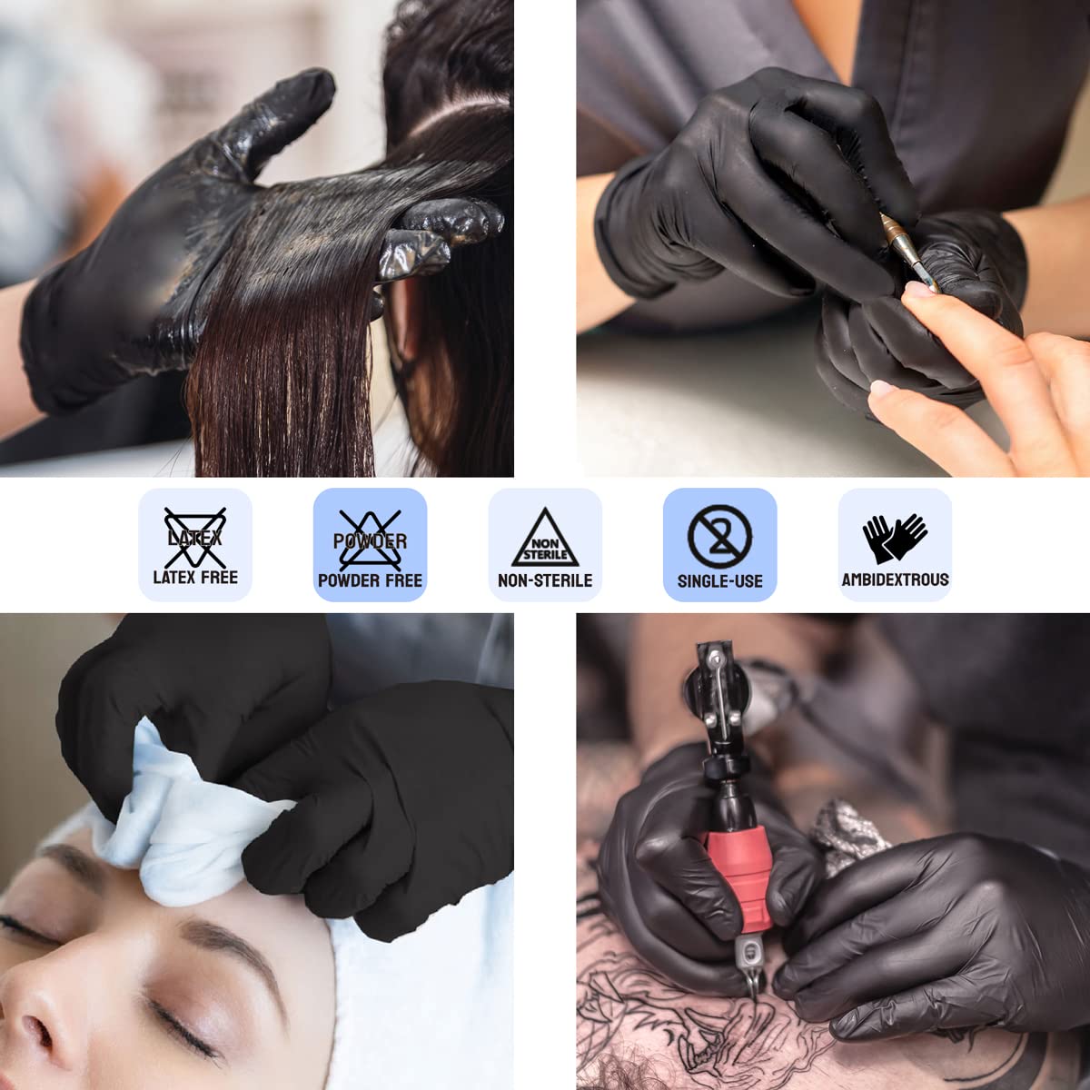Premium SAFE HEALTH NITRO-V Nitrile Vinyl Synthetic Disposable Gloves - Latex Free, Powder Free, Wisteria & Black Colors - Ideal for Food Handling, Cleaning, Medical Use & Household Chores