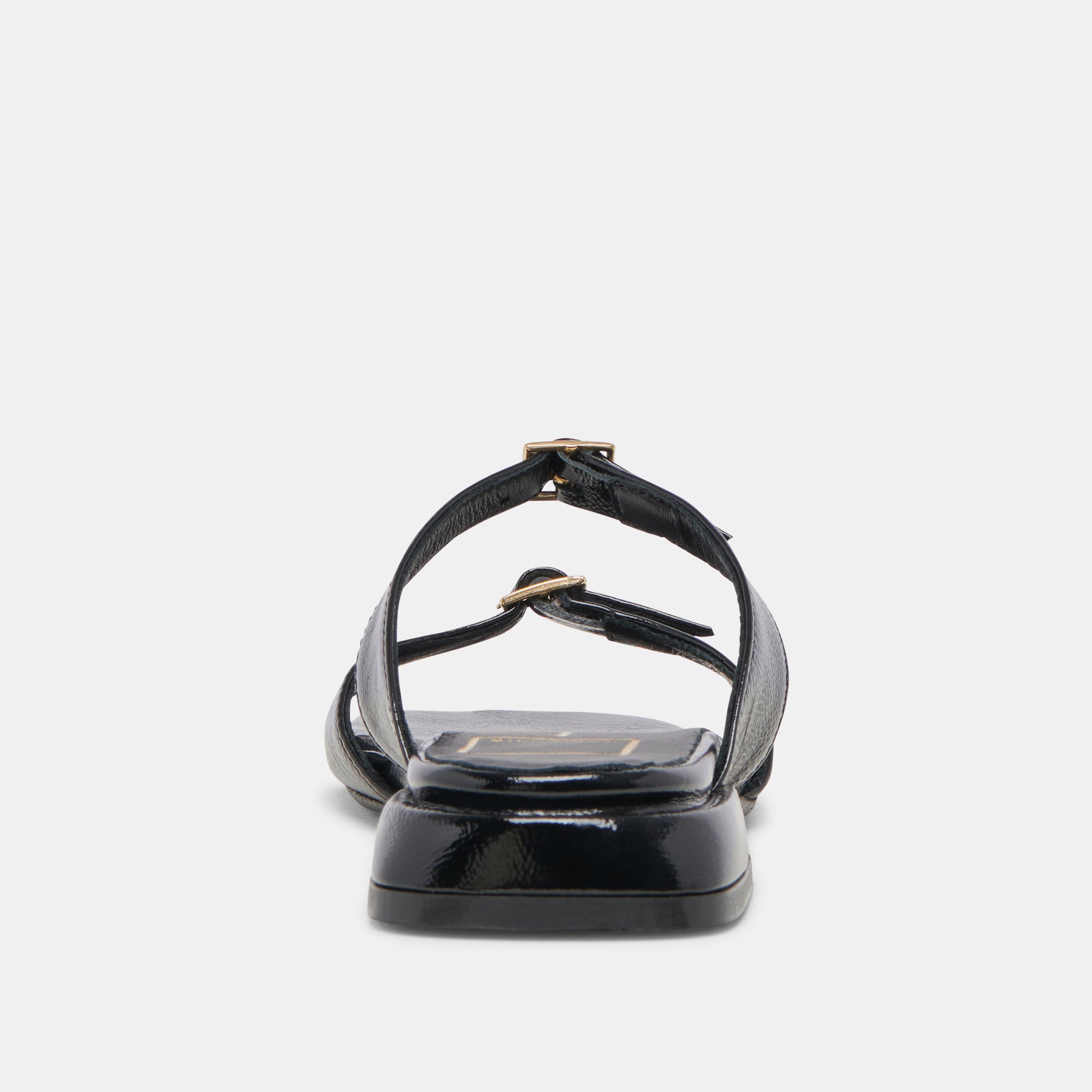 LAVERN SANDALS for Women - Midnight Crinkle Patent Leather Slide Sandals | Comfortable Summer Beach Shoes | Perfect for Vacation, Poolside & Casual Outings