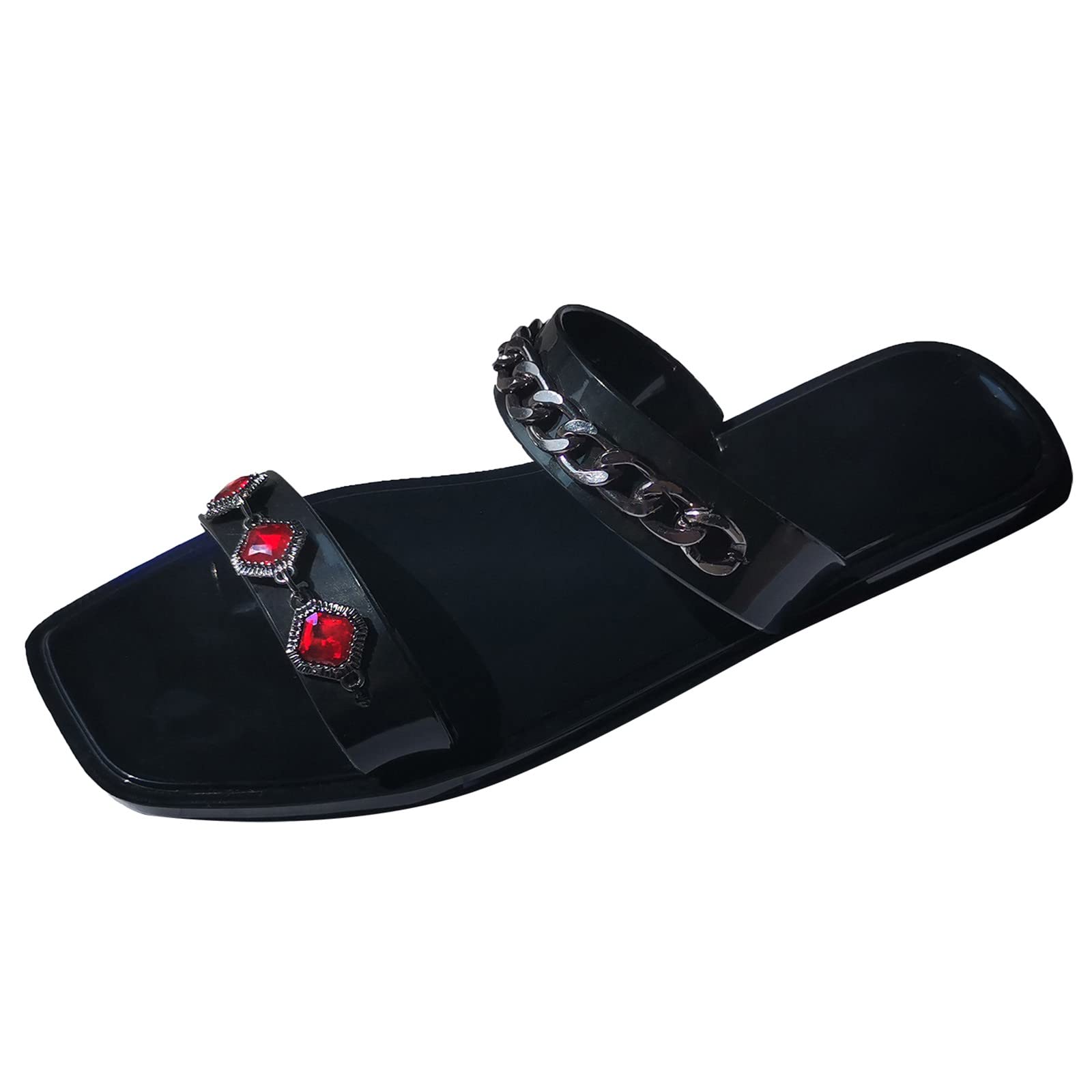 Women's Open Toe House Slippers with Metal Chain & Memory Foam - Summer Comfort Slides for Indoor/Outdoor Wear - Perfect for Lounging, Spa Days & Beach Trips