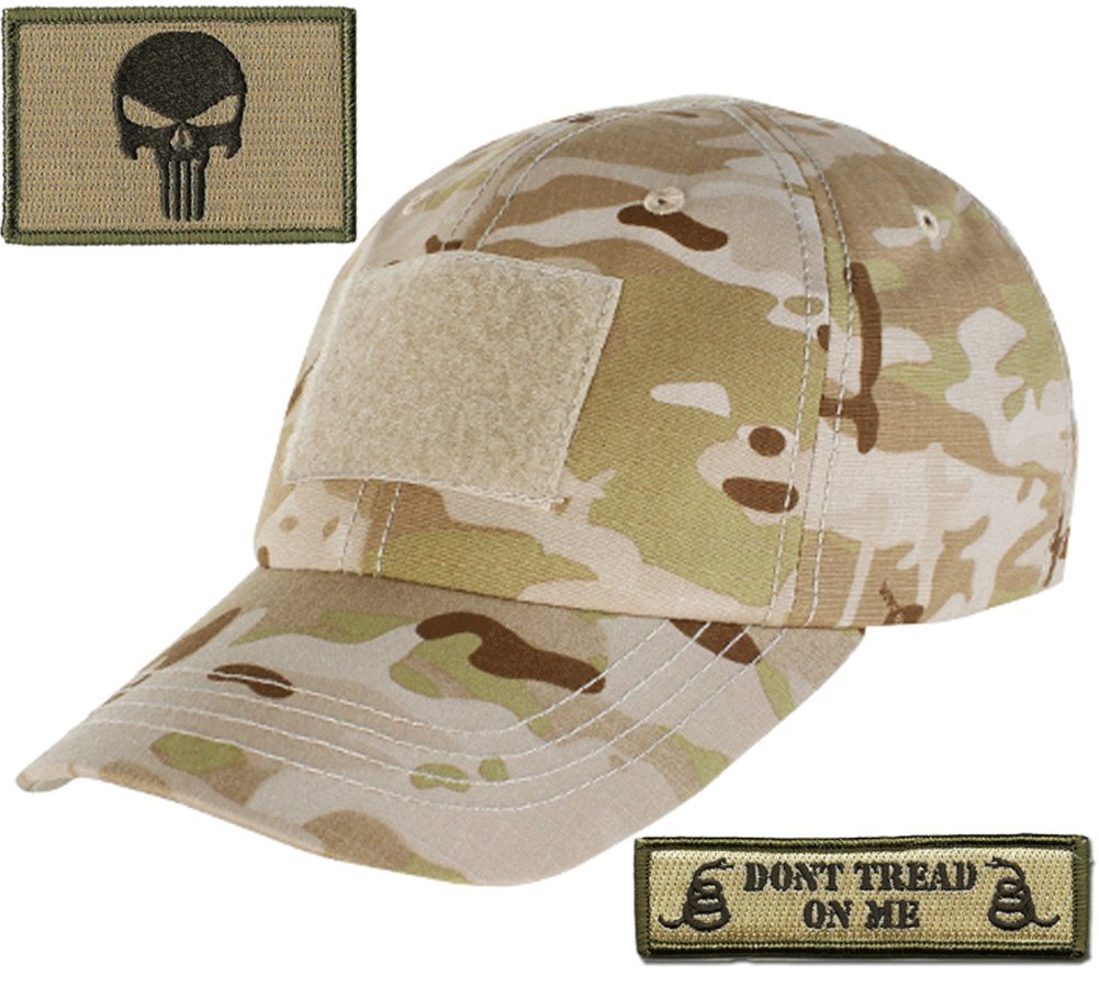 Gadsden & Culpeper Multicam-Arid Tactical Patch and Hat Bundle - 2 Military Velcro Patches + Adjustable Cap for Outdoor, Airsoft, Hunting & Tactical Gear Collection