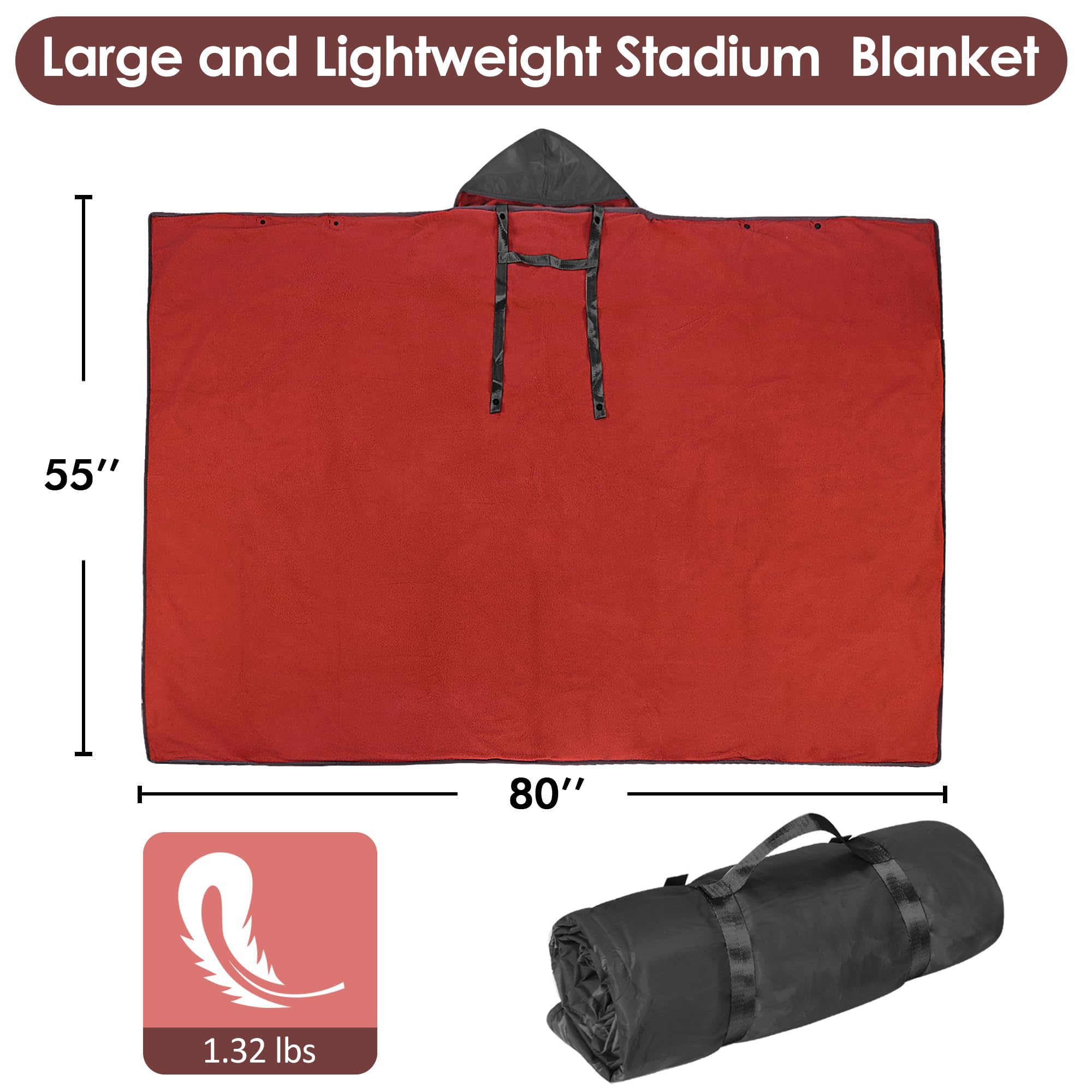 **Waterproof Stadium Blanket - Windproof Wearable Poncho for Football, Sports & Outdoor Events | Portable & Durable Camping Blanket for Tailgating, Picnics & Beach Use**